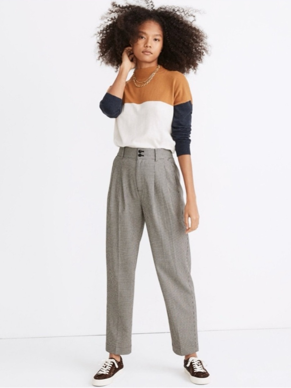 NWT Madewell Houndstooth Pleated High-Waist Trousers